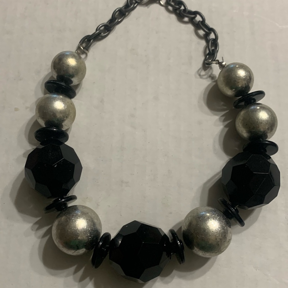 Black and Silver Beaded Statement Necklace